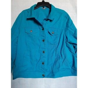 Jessica London Womens Size 22 W Blue Button Up Top 100% Cotton Pockets Collared!